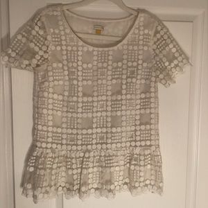 Anthropologie Cream embroidered short sleeve blouse